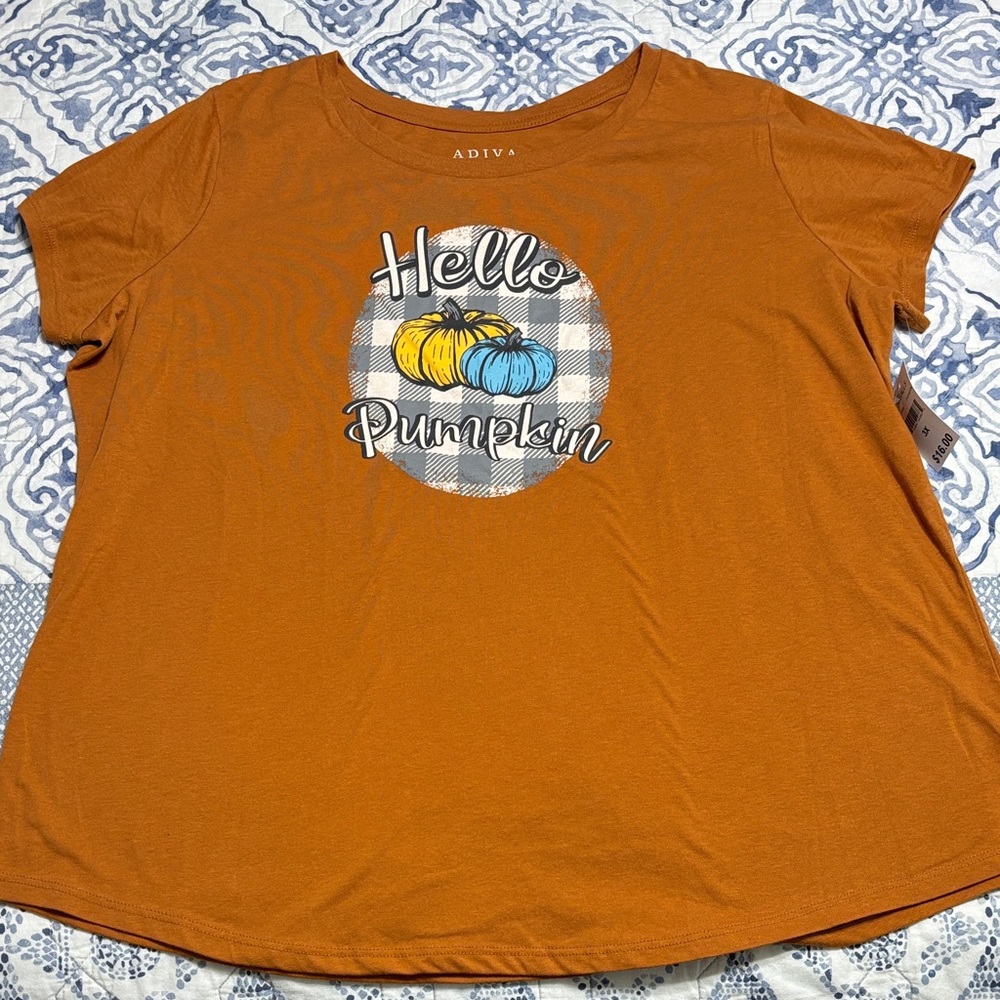 Adiva Orange Tee with Pumpkin Graphic
